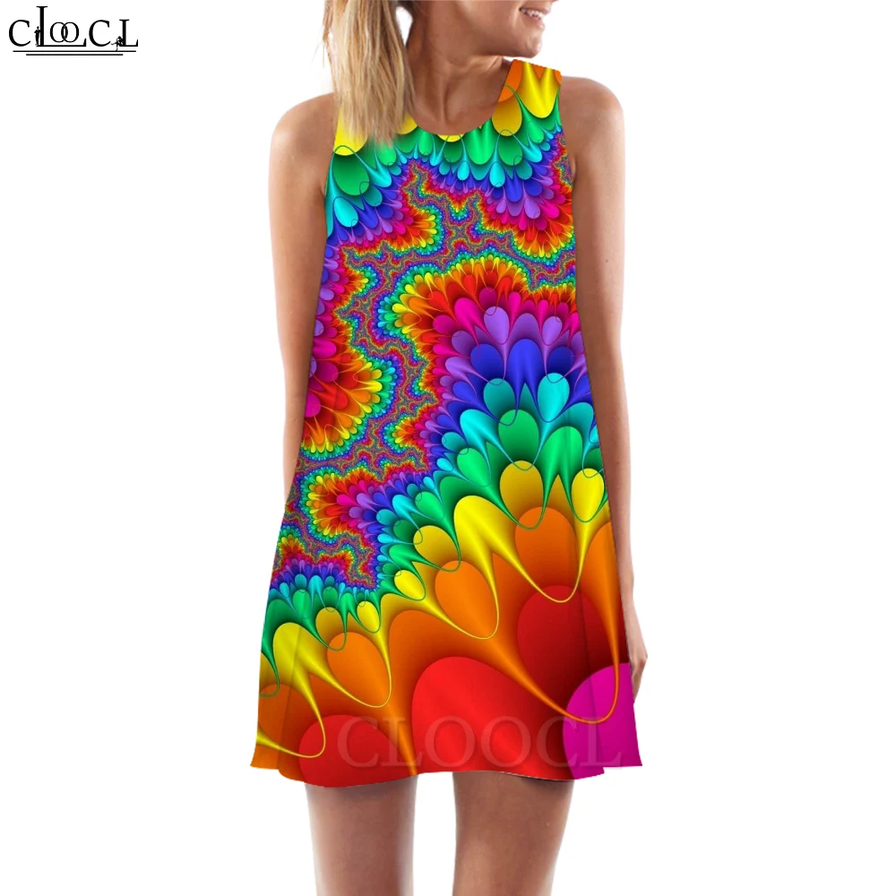 CLOOCL Ženy Šaty bez Rukávov Tank Šaty Harajuku Rainbow Textúra Vytlačené Beach Party Kostým Módne Šaty Letné Vesta
