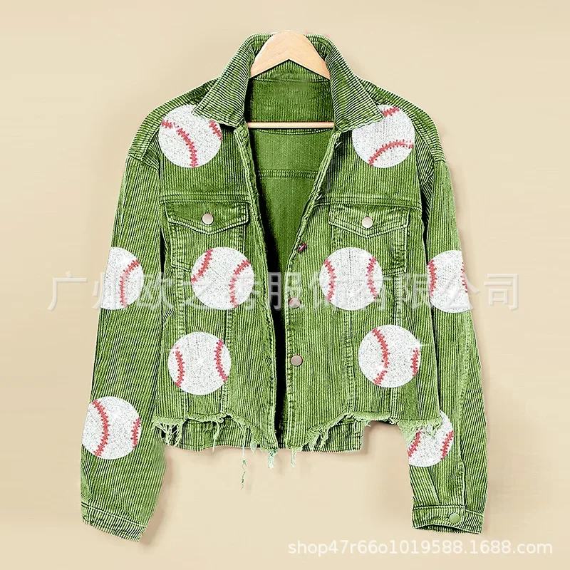 Coats Pevné Bundy Ženy Zase Dole Golier Celý Rukáv Singel Svojim Kabát Bežné Baseball Sequin Spájať Bunda Top Vrchné Oblečenie