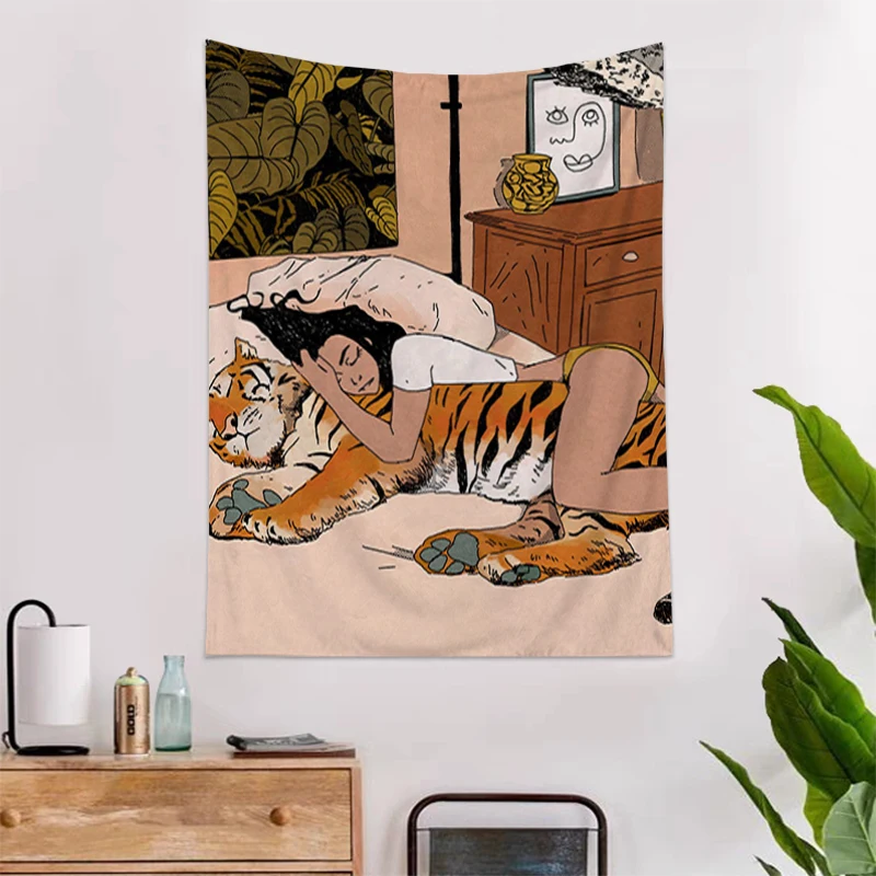 Dievča Tiger Gobelín na Stenu, Dekorácie Domov Psychedelic Tajomný Les Izba Dekoroch Estetické Tapisérie Headboards Anime