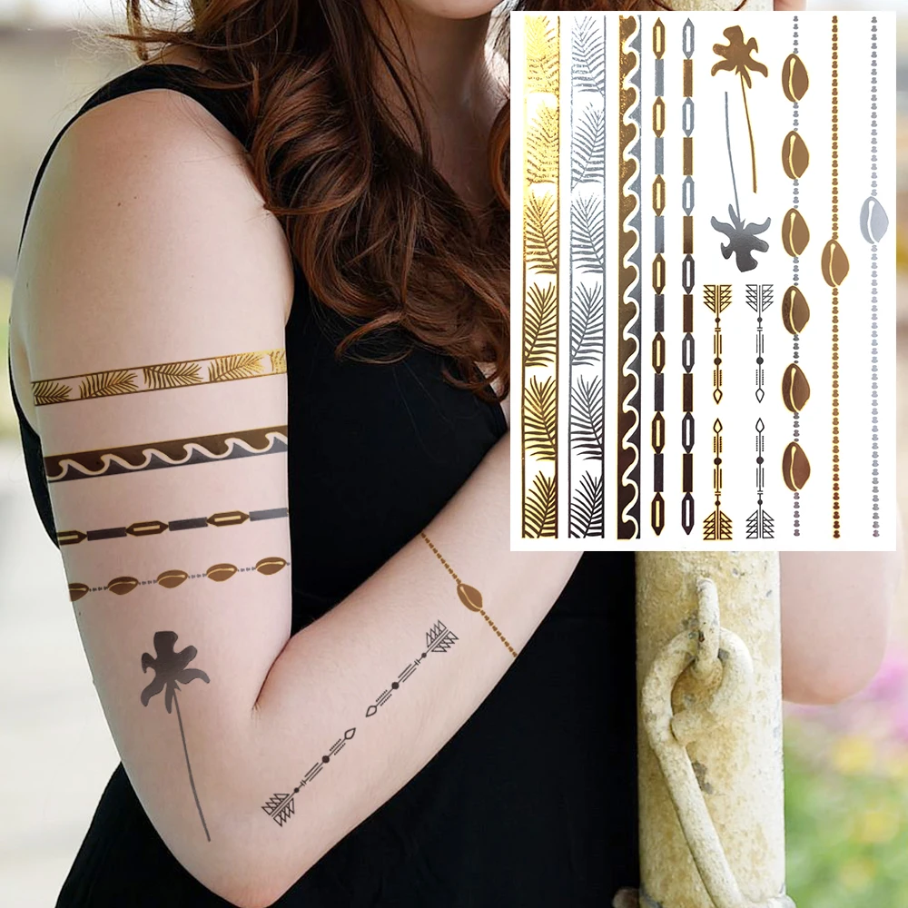DIY Golden Line Viniča Dočasné Tetovanie Pre Ženy, Dospelých Realistické Henna Leaf Falošné Tetovanie Nálepka, 3D Vodotesné Rameno Tatoos