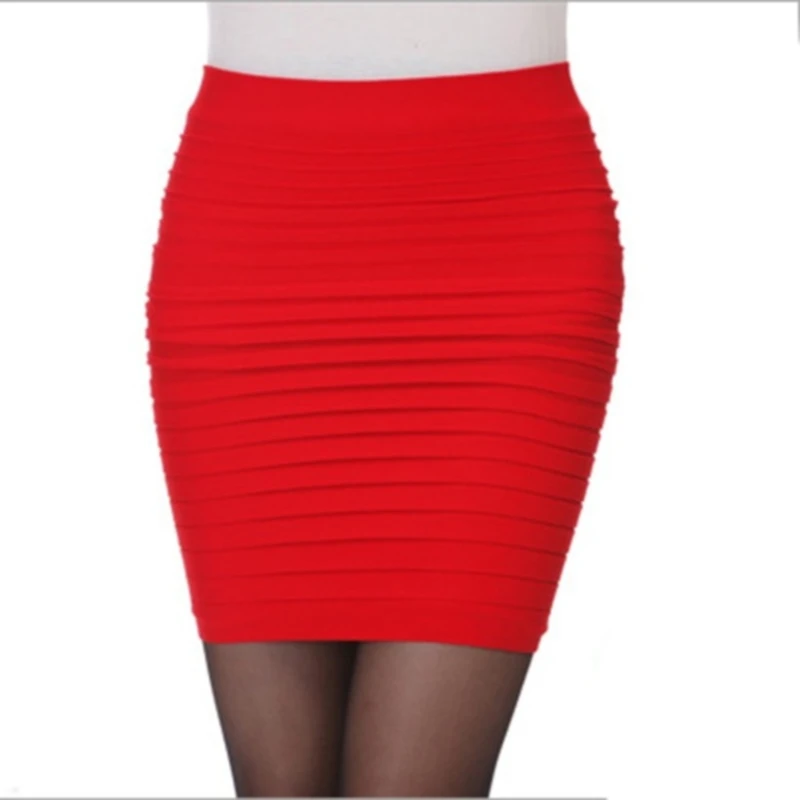 Drop Shipping Nové Módne Letné Ženy Sukne S Vysokým Pásom Candy Farby Plus Veľkosť Elastické Skladaný Sexy Krátke Sukne