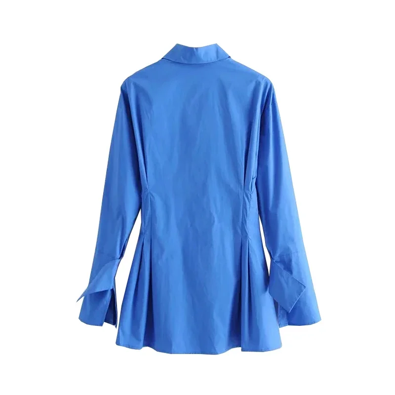 Elegantné Modré Bavlnené Tričko Šaty Žien Jar 2021 Nové Vysokej Módy Farbou Horela Rukáv Bodycon Mini Šaty OL Vestidos