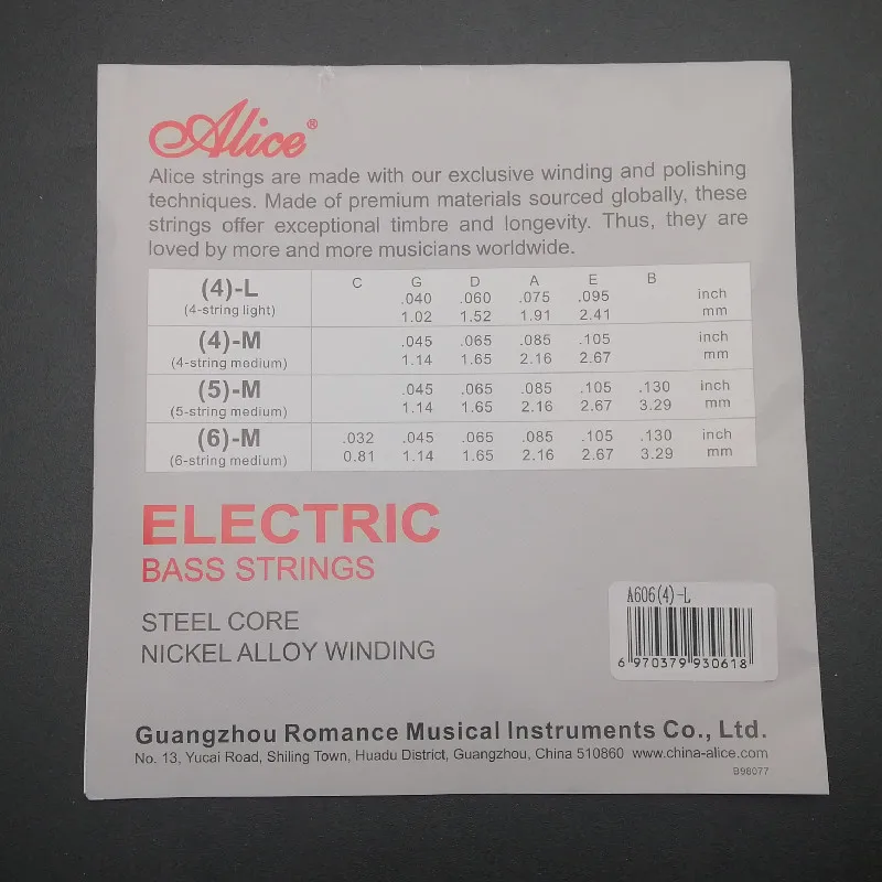 Elektrické Basy String Alice 4-string Set (040-095) Oceľové Jadro poniklovaná Zliatiny Rany - A606(4)-L Encordoamento
