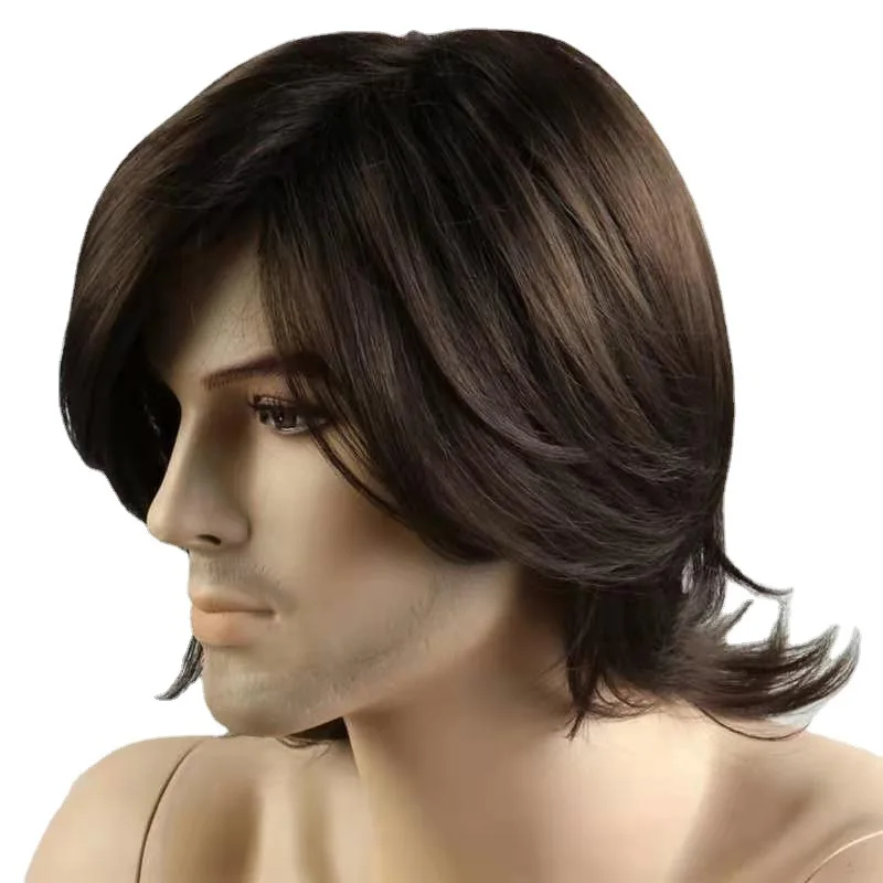 Európske a Americké nové pánske parochne nové krátke vlasy čiastočné hnedé pekný krátke rovné vlasy, anti-spot chemických vlákien parochňu nastaviť