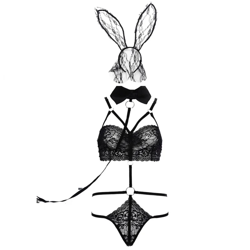 Európske a Americké Sexy Bielizeň Bunny Oblečenie Úlohu Hrať Čipky Vidieť-cez Jumpsuit Tri-Bod Bunny Oblek