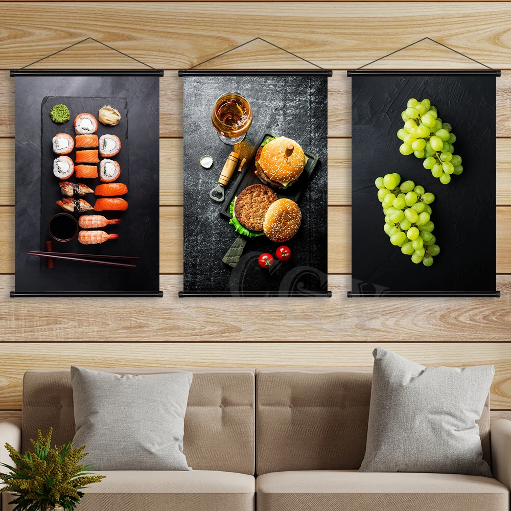 Food Sushi Plátno Umenie Ovocia, Hrozna HD Tlač Ryby Burger Nástenné Maľby Domov Plagáty Obraz Visí Zvitky Jedáleň Dekorácie