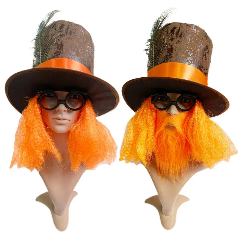 Halloween Loptu Strany Maska Pokrývku Hlavy Páva Pierko Orange Parochňu Kúzelník Klobúk