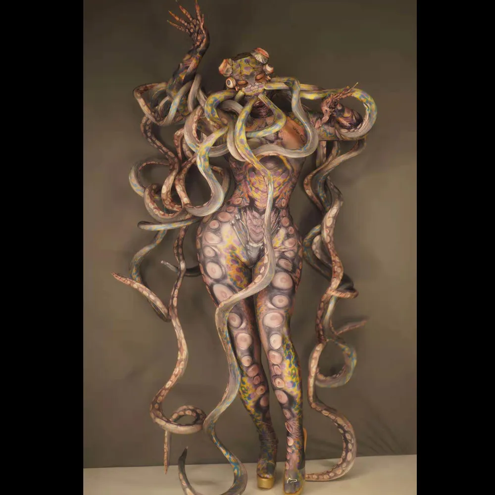 Halloween Party Hrozné Octopus Monster Cosplay Kostýmy Ženy Muži Chápadlo Fáze Jumpsuit Dospelých Hranie Rolí Tanečník Kombinézu