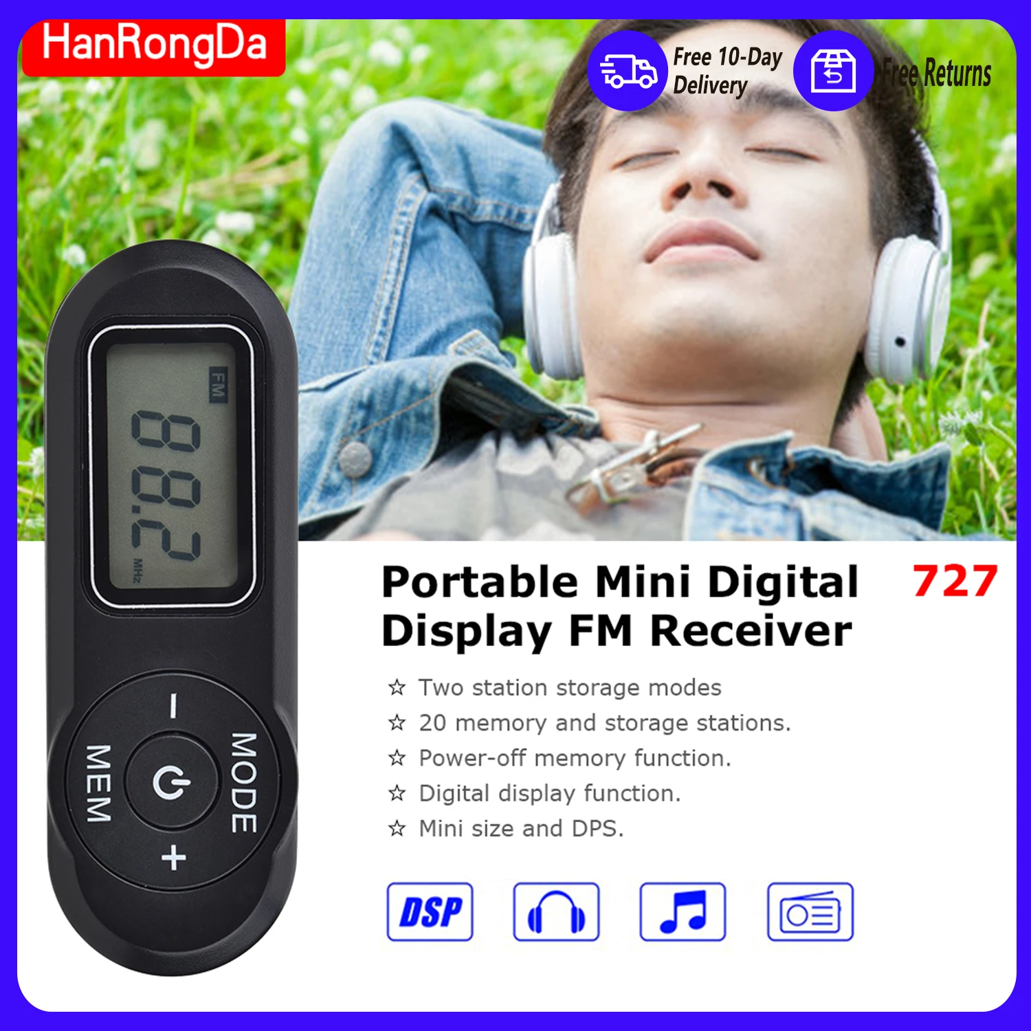 HanRongDa HRD-727 DSP FM Rádio Prenosný Mini Dizajn ABS Retro Digitálny Displej Rádio Prenosné LCD Displej DSP FM Rádio w/Slúchadlá