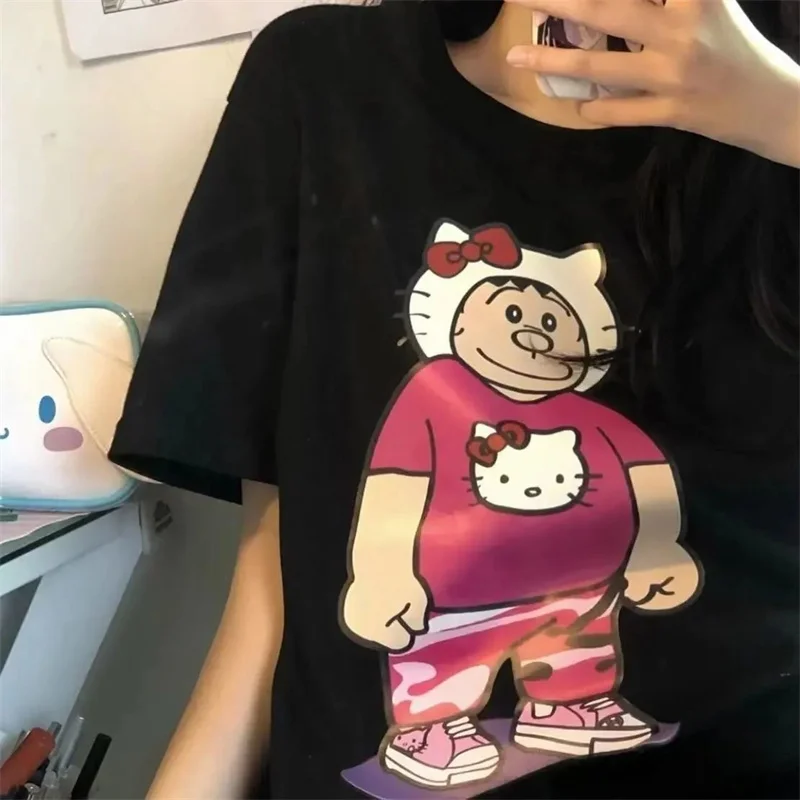Hello Kitty Cosplay Big G Doraemon T-Shirt Krátkym Rukávom Letné Nové Iny Student Roztomilý Kreslený Voľné Preppy Trendy Top