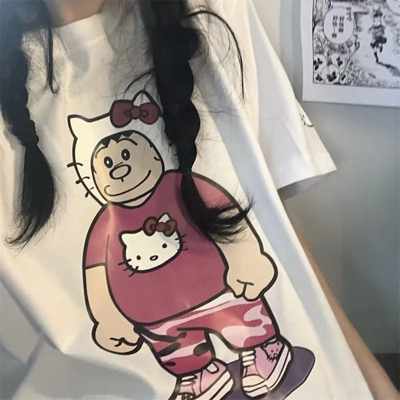 Hello Kitty Cosplay Big G Doraemon T-Shirt Krátkym Rukávom Letné Nové Iny Student Roztomilý Kreslený Voľné Preppy Trendy Top