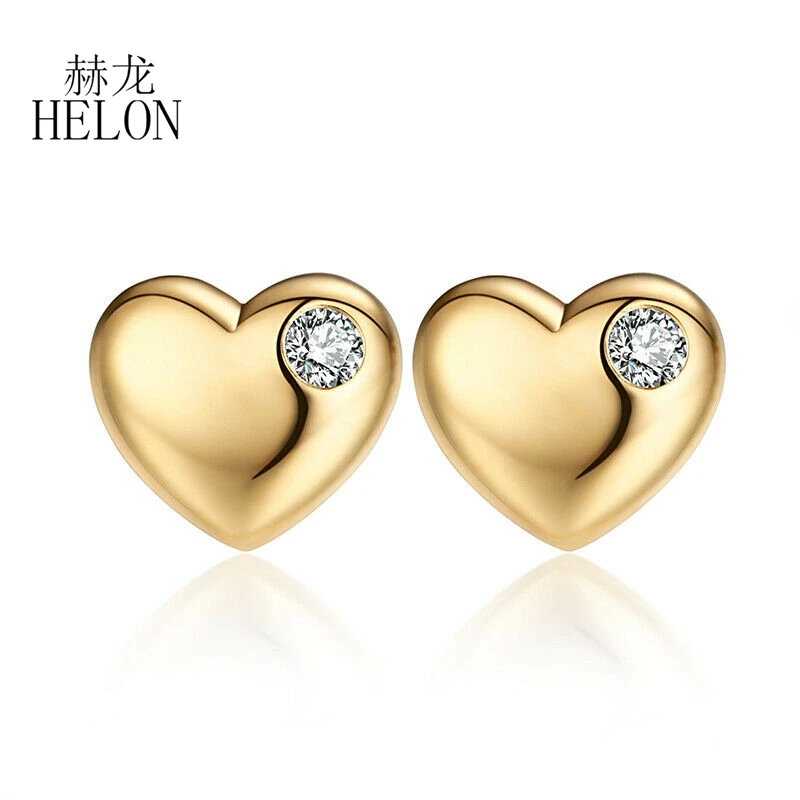 HELON O 0,1 CT Prírodné Diamanty Gombíky, Náušnice Ženy Trendy Jemné Šperky Pevné 14K Žltého Zlata, Svadobné Zapojenie Diamanty Náušnice