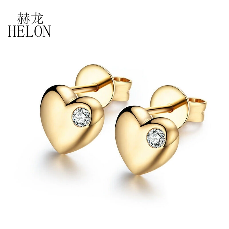 HELON O 0,1 CT Prírodné Diamanty Gombíky, Náušnice Ženy Trendy Jemné Šperky Pevné 14K Žltého Zlata, Svadobné Zapojenie Diamanty Náušnice