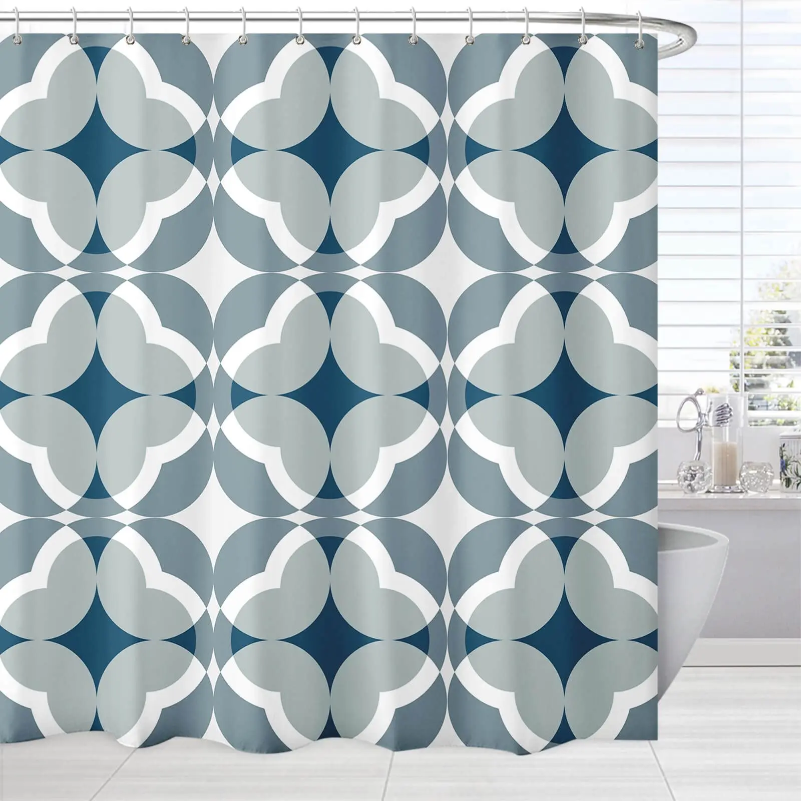 Hnedé Kúpeľňa so Sprchou Záclony Sivá a Béžová Abstraktné Tan White Geometrický Vzor Dekor