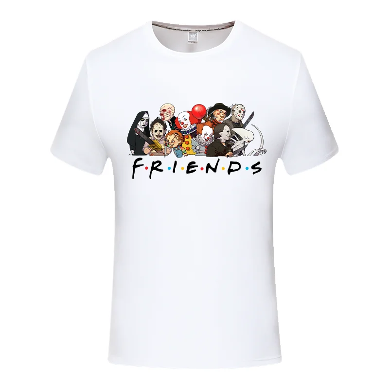 horor film Klaun priateľmi T Shirt mužov Letné módy Kvalitné t-shirt bežné bielej tlače O-Krku tlače muž mužov top tees
