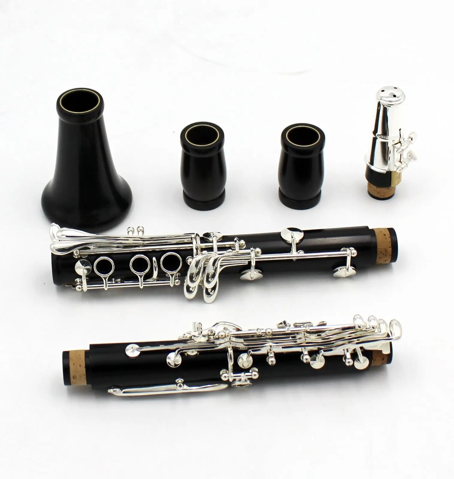 hudba 17 kľúč Bb pro eben dreva klarinet strieborné pozlátené kľúče s puzdrom