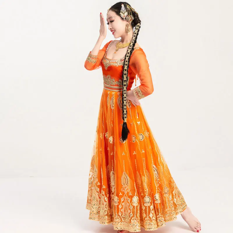 Indický Tanec Výkon Šaty Boutique Ručné Drahokamu Výšivky Veľké Krku Slim Fit Saryana Šaty Nový Štýl