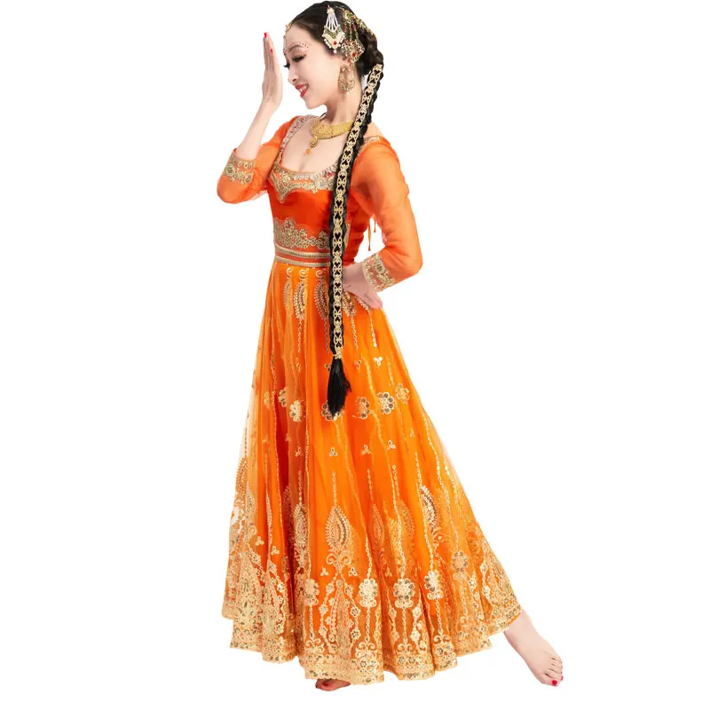 Indický Tanec Výkon Šaty Boutique Ručné Drahokamu Výšivky Veľké Krku Slim Fit Saryana Šaty Nový Štýl