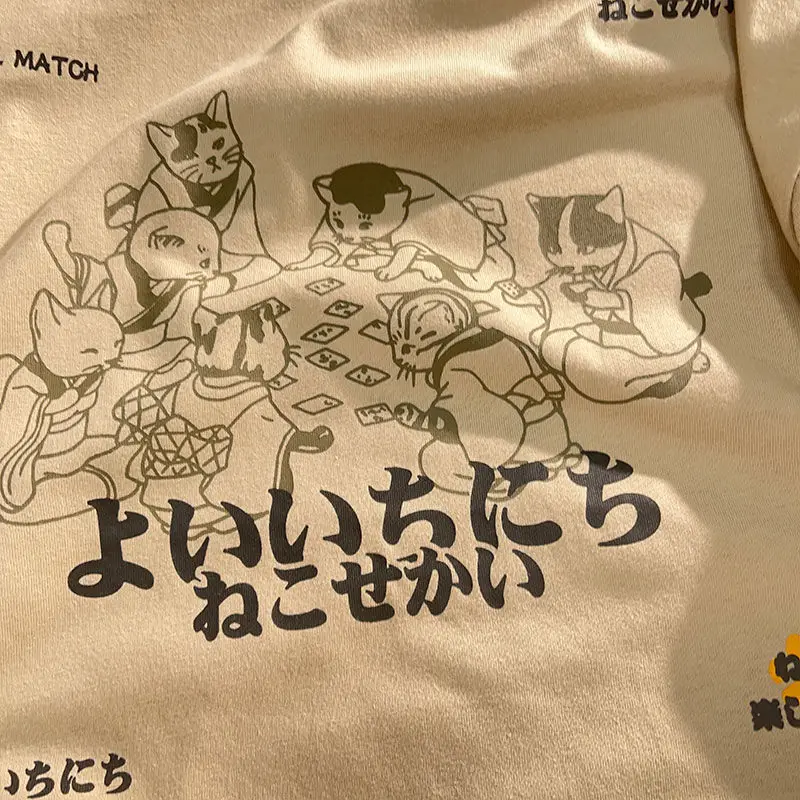 Japonský Retro Módne Značky, ktoré sú Voľné Krátke rukávy T-shirt Chlapcov a Dievčatá Mačka Tlače Hong Kong Štýl Národnej Prílev Študentov Top