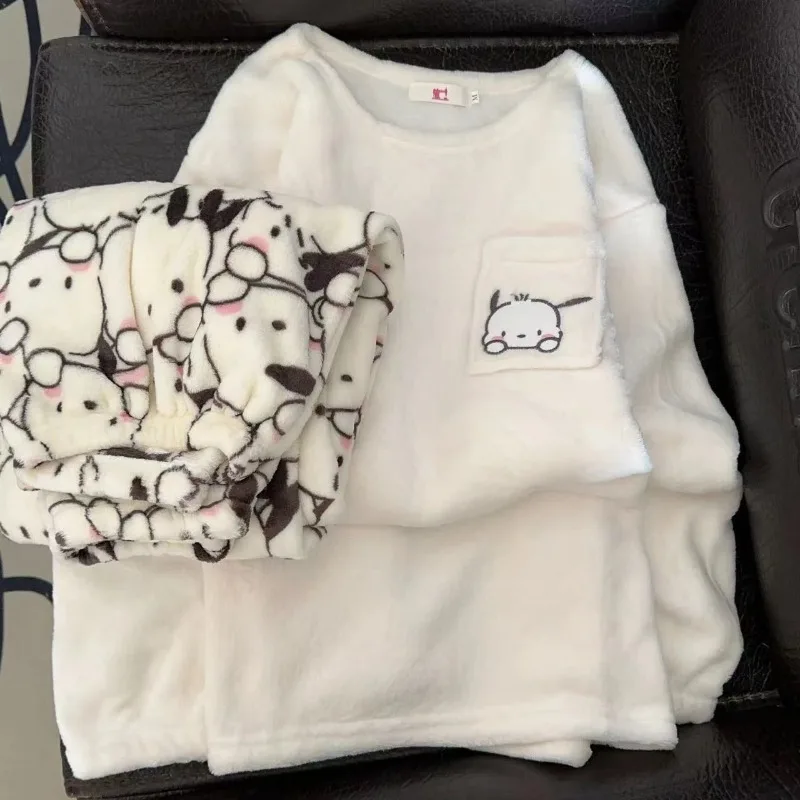 Kawaii Sanrio Anime Hello Kitty Pochacco Dacron Pyžamo Roztomilý Kreslený Kuromi Krásne Flanelové Domáce Oblečenie Set Darčeky pre Dievčatá