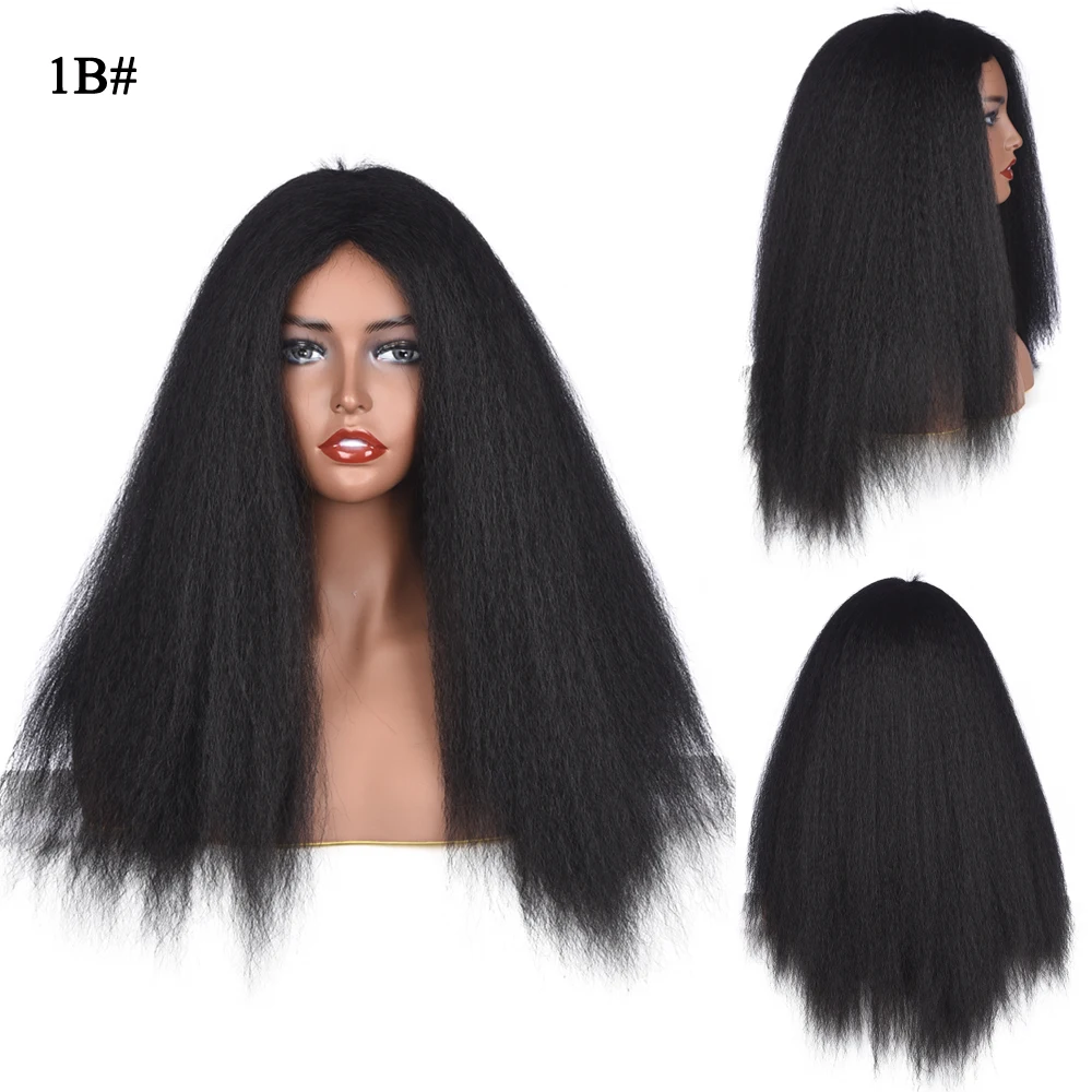 Kinky Rovno Syntetické Vlasy, Parochne Celý Stroj Vyrobený Parochňu Pre Ženy Yakima Fringe Afro Parochňa Dlho Prírodné Čierne na Každodenné Použitie, 60 cm