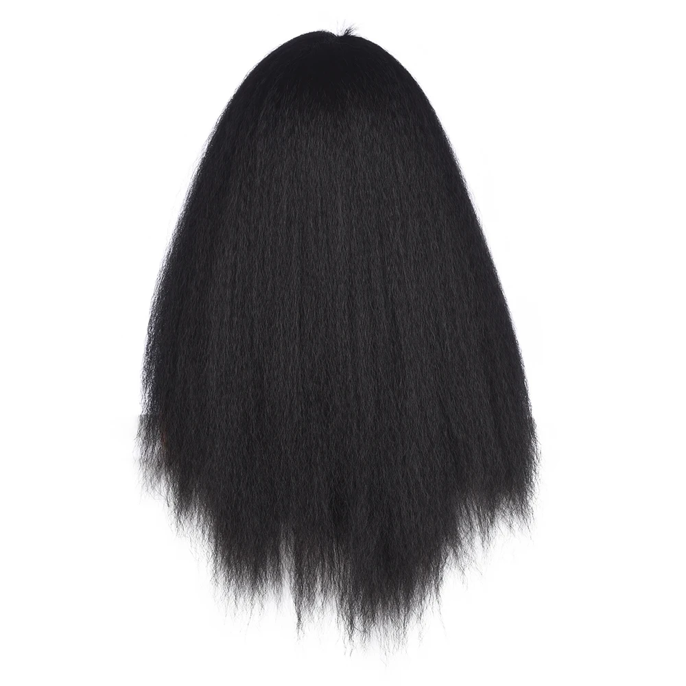 Kinky Rovno Syntetické Vlasy, Parochne Celý Stroj Vyrobený Parochňu Pre Ženy Yakima Fringe Afro Parochňa Dlho Prírodné Čierne na Každodenné Použitie, 60 cm