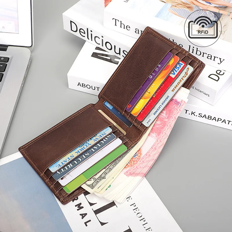 kožené peňaženky RFID skenovanie odolný prvá vrstva kože krátke multi card zmeniť taška USD klip
