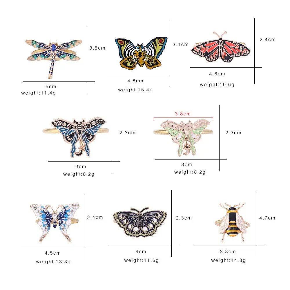 Kreatívne Kovové Zvierat Tvar Krúžky Na Obrúsky Dragonfly Motýľ Včely Úst Krúžok Svadobné Hostiny Hotel Tabuľka Dodávok