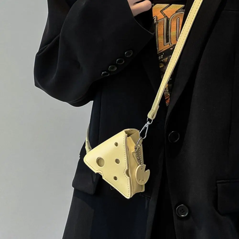 Kreatívne Otvor Syr Tvar Crossbody Tašky pre Ženy Roztomilý Mini Taška cez Rameno Zábavné Trojuholník Rúž Slúchadlá Malé Peňaženky