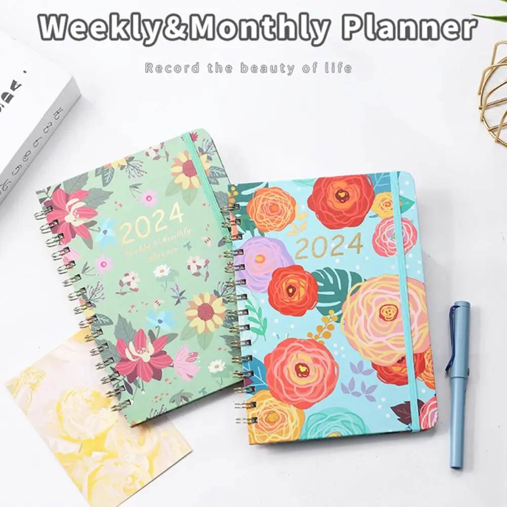 Kvetinový Tlač Mesačný Plánovač Nádherné Spracovanie Plánovač 2024 Prekrásny Kvetinový Tlač Týždenný Mesačný Plánovač Notebook pre Domáce