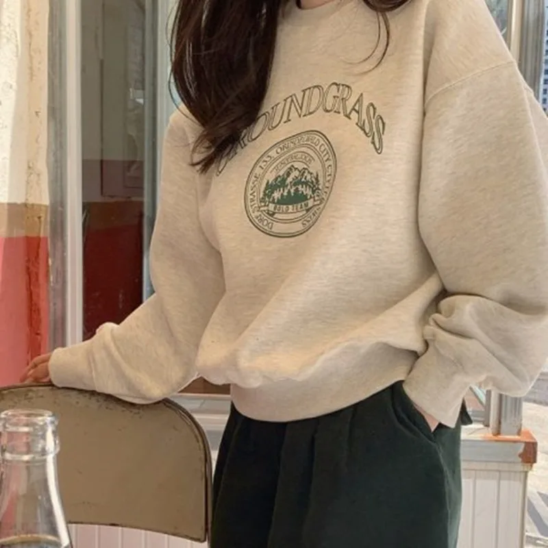 Kórea Módne Ženy Pulóver Jeseň Zima Vintage Hoodies Harajuku Bežné Dlhý Rukáv List Tlač Topy Jarné Oblečenie Y2k
