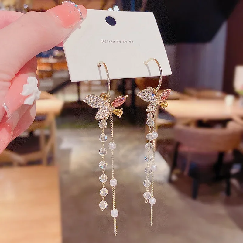 Kórejský Náušnice, Módne Šperky Motýľ Strapec Náušnice Prehnané Dlho Crystal Vyhlásenie Náušnice Pre Ženy, Darčeky Wholesal