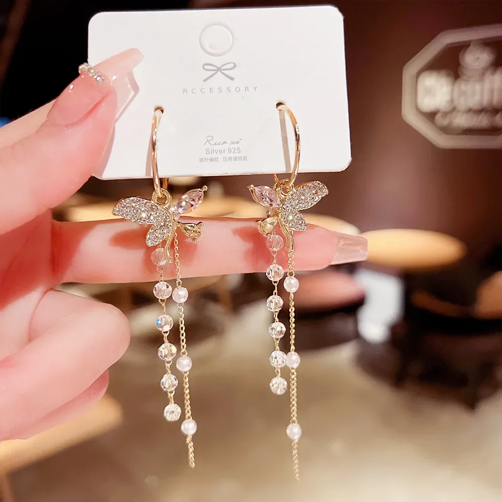 Kórejský Náušnice, Módne Šperky Motýľ Strapec Náušnice Prehnané Dlho Crystal Vyhlásenie Náušnice Pre Ženy, Darčeky Wholesal
