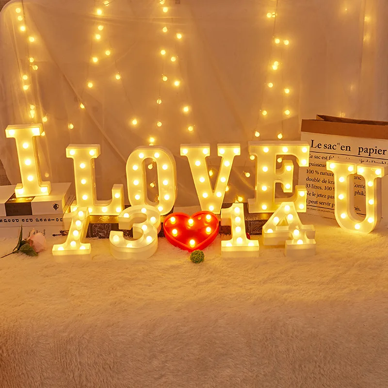 LED List Nočné Svetlo Abeceda Srdce Plastové LED Svetlo pre Svadobné Valentines Day Ornament Narodeninovej Party DIY Dekorácie