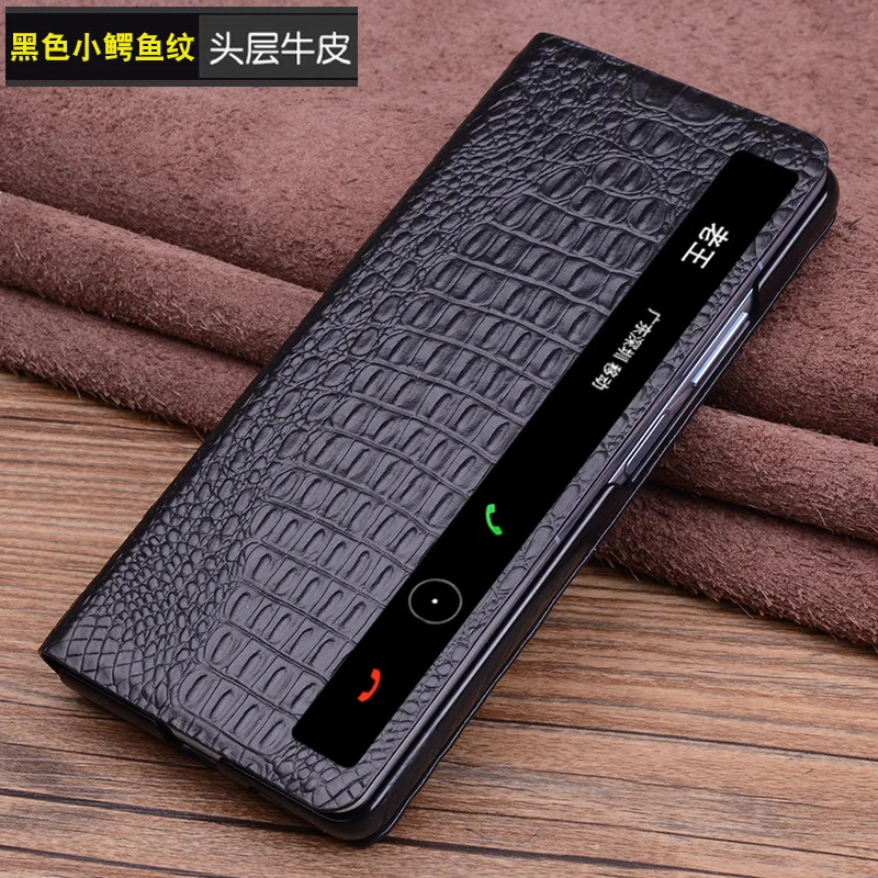 Luxusné Pravé Hovädzie Kože Magnetické Okno Flip Cover Mobile Phone Book Obal Pre Huawei Mate X5 Telefón Prípadoch Funda