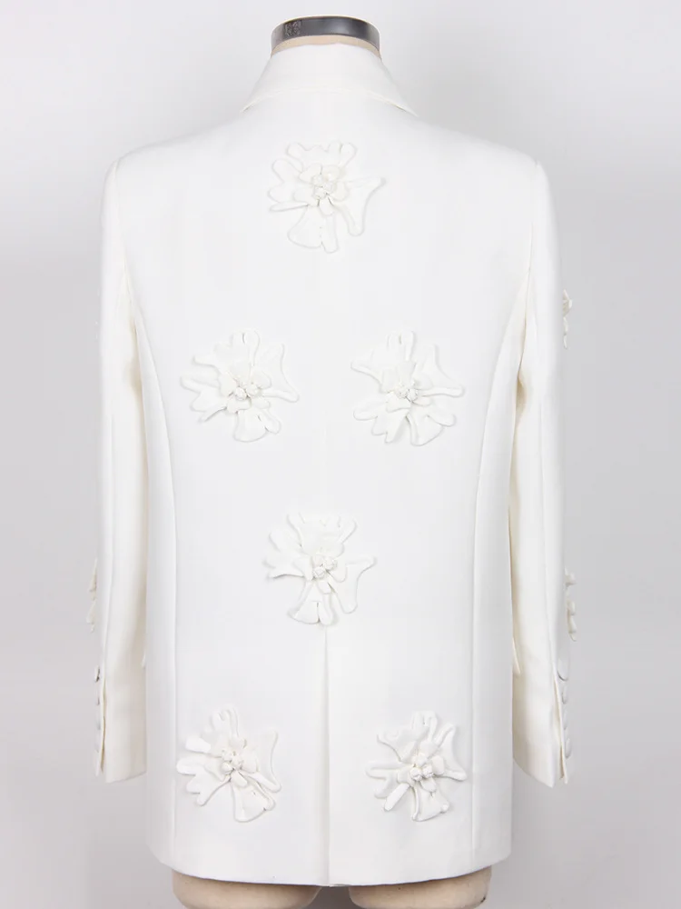 Luxusný 3D Flroal Dlhých Plášťov pre Ženy Bunda, Kabát na Jeseň v Zime Zase Dole Golier Strany Úradu Elegantné Biele vrchné oblečenie