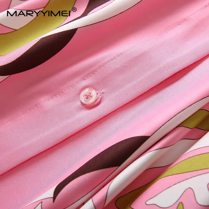 MARYYIMEI Móda Jeseň Zimné dámske šaty Batwing Rukáv V krku Pruhované Tlač Asymetrické Voľné šaty, ružové Šaty