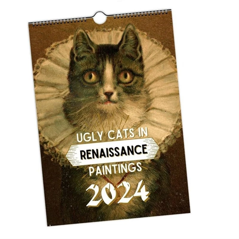 Mačka Nástenný Kalendár 2024,2024 Zábavné Renesancie Mačka Kalendár, Závesné Na Stenu Kalendár, 12 Mesiac Mačka Kalendáre S Škaredé Jednoduché Použitie