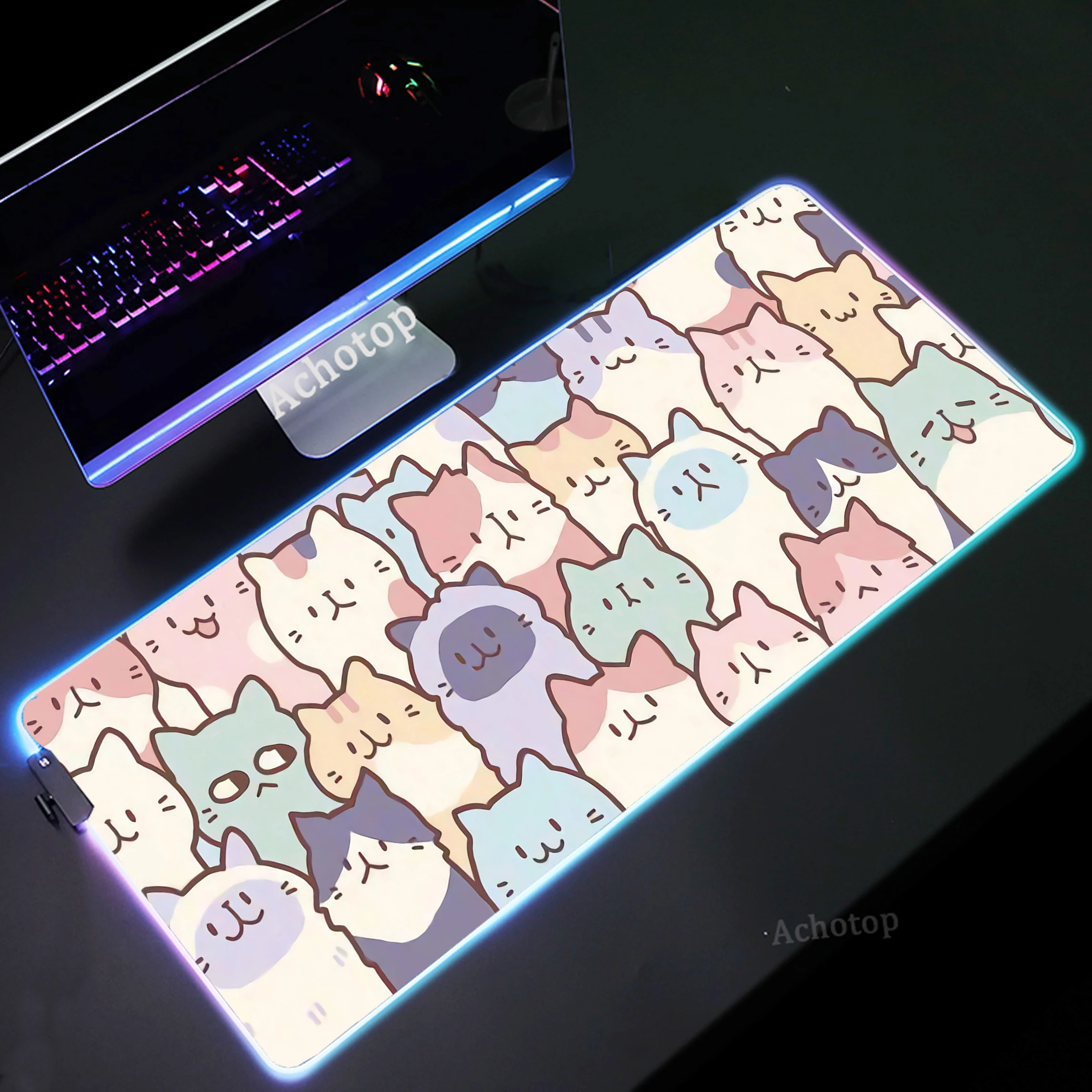 Mačka Podložka pod Myš Herné RGB Mousepad Veľké Rýchlosť Myši, Podložky, PC Gamer Gumy Mousemat LED Podsvietenie Hra Deskmat XXL 900x400mm