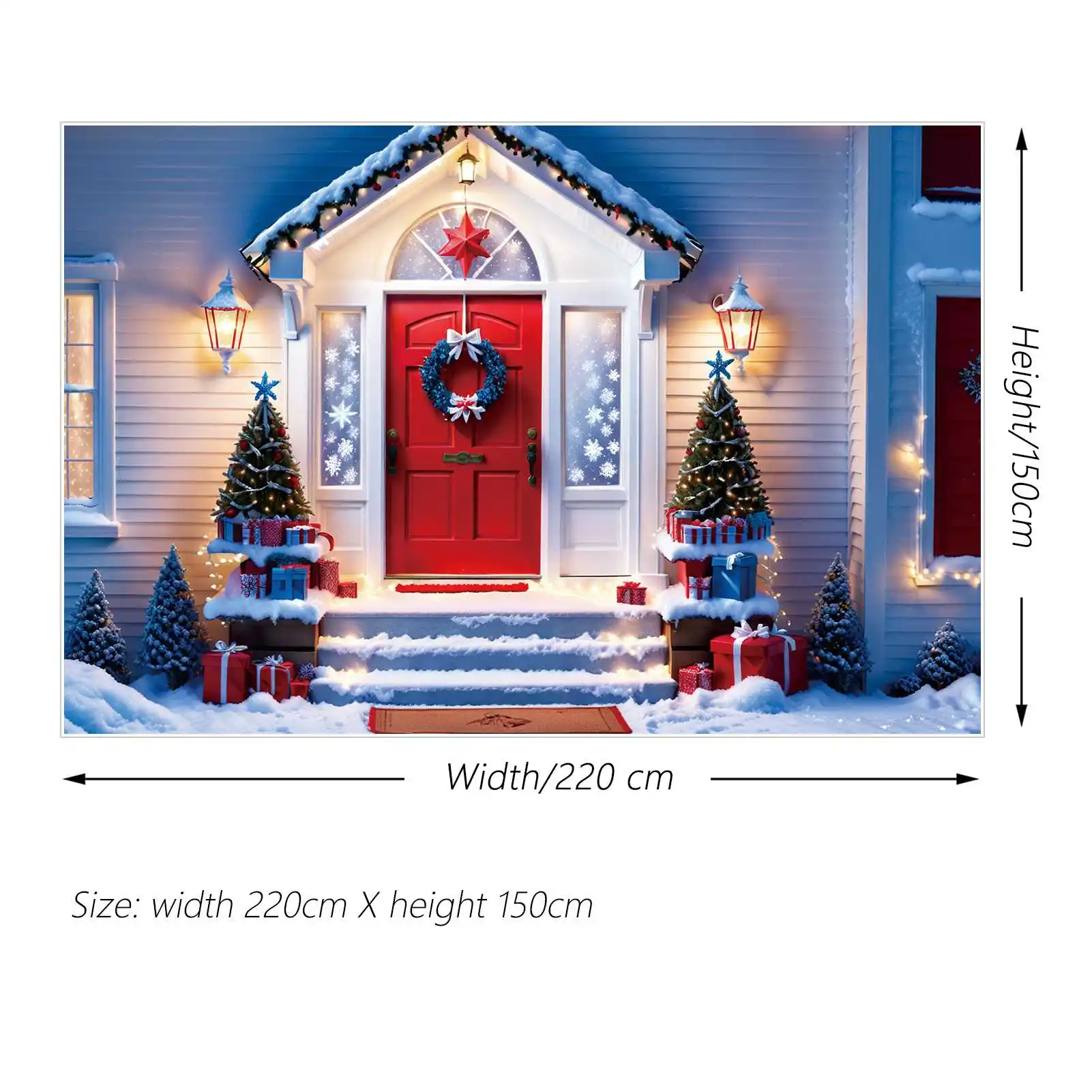 MESIAC.QG Kulisu Vianočných Červená Predné Dvere Verandu Snowflake Pozadí Bowknot Veniec String Svetlo Strom Ornament Fotografie Rekvizity