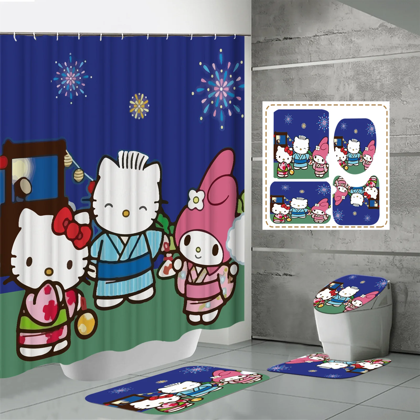 MIINISO Sanrios Anime Hello Kitty Nové Kawaii Digitálna Tlač Nepremokavé Plesniam Polyester Karikatúra Roztomilý Sprchové Závesy Rohože