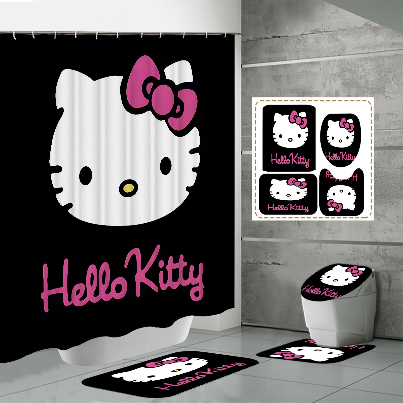 MIINISO Sanrios Anime Hello Kitty Nové Kawaii Digitálna Tlač Nepremokavé Plesniam Polyester Karikatúra Roztomilý Sprchové Závesy Rohože