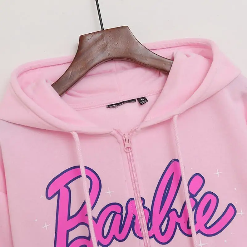 Miniso Barbie IN Trend Zips s Kapucňou, Módne Sladké Dievčatá List Kabát Študent Zips Mikina Ženy Voľné Dlho Puzdre Topy