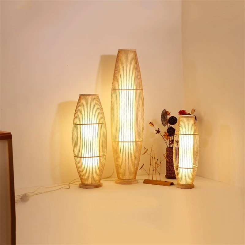 Moderné Čaj Stôl stojacie Lampy Nordic Tvorivé Bambusu Umenie LED Stojace Svietidlá Domov Deco Obývacia Izba, Spálňa, Nočné Lampy