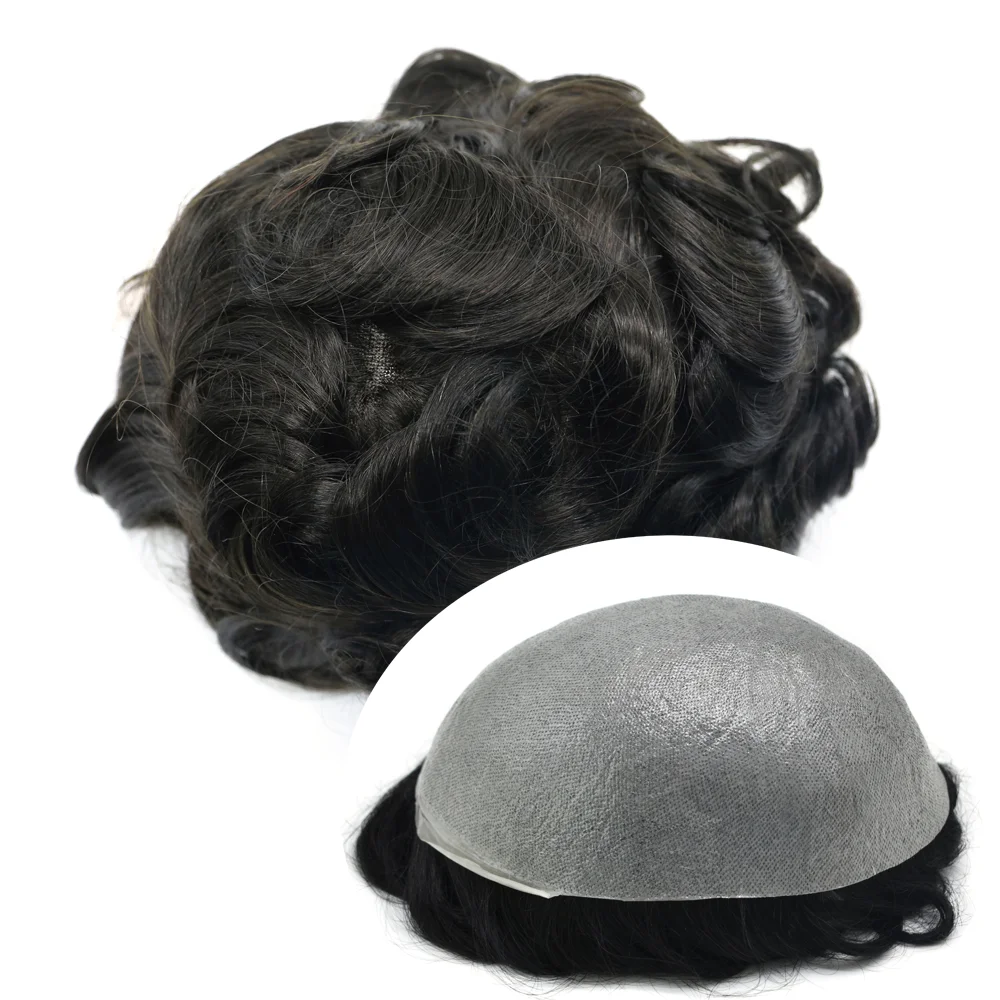 Mužské Vlasy Protéza 0.12-0.14 mm V-Slučky Plný PU Systémovú Jednotku Odolné Mužov Parochňu 120% Hustota Priedušná Ľudské Vlasy Systémy