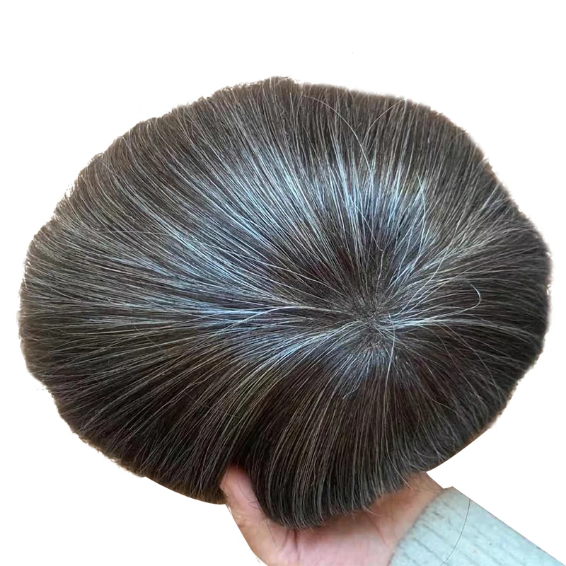 Mužské Vlasy Protéza 0.12-0.14 mm V-Slučky Plný PU Systémovú Jednotku Odolné Mužov Parochňu 120% Hustota Priedušná Ľudské Vlasy Systémy