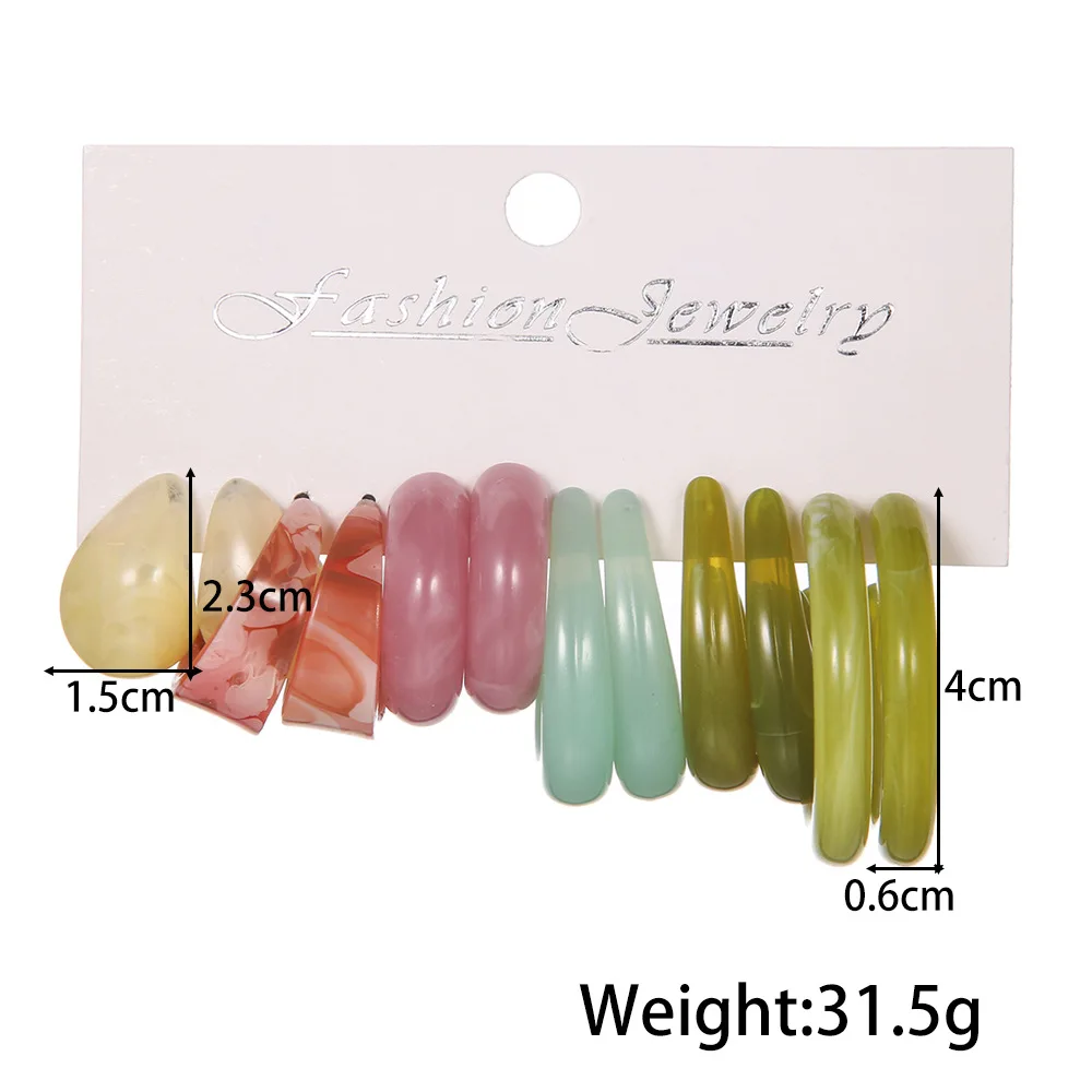 Móda Akryl C-tvarované Náušnice 5 Párov Nastaviť Farebné Hladké Svetlo Geometrické Hoop Náušnice kórejský Bohemia Šperky pre Ženy