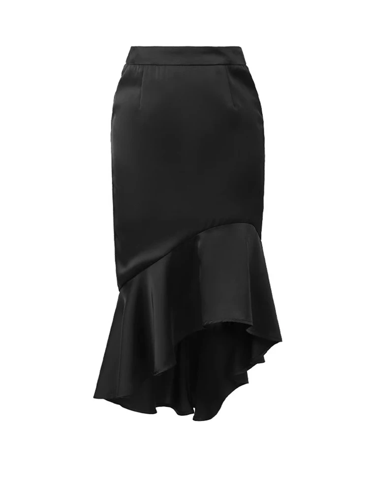 Módne Leto Black Satin Dlho Zábal Hip Sukne Ženy Elegantné Formálne Pevné Vysoký Pás Slim Midi Fishtail Sukne Oblečenie Oblečenie