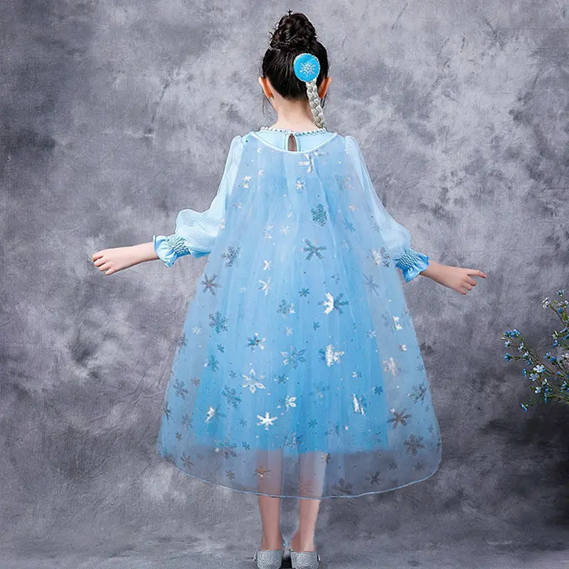 Na jar a na Jeseň Girl Dress Mrazené Elsa Snehová Kráľovná Strany Princezná Šaty s Krásnymi Cape Halloween Narodeniny Vyhovovali Dievča