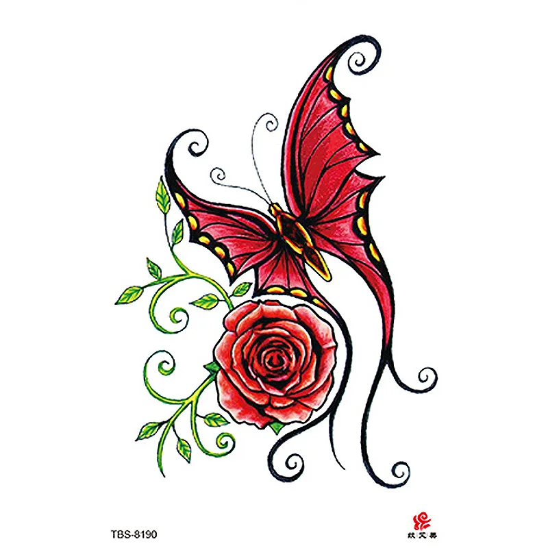 Nepremokavé Dočasné Tetovanie Nálepky Motýľ Red Rose Sexy Kvety Diamond Flash Tetovanie Falošné Tatto Prst pre Mužov, Ženy, Dievča
